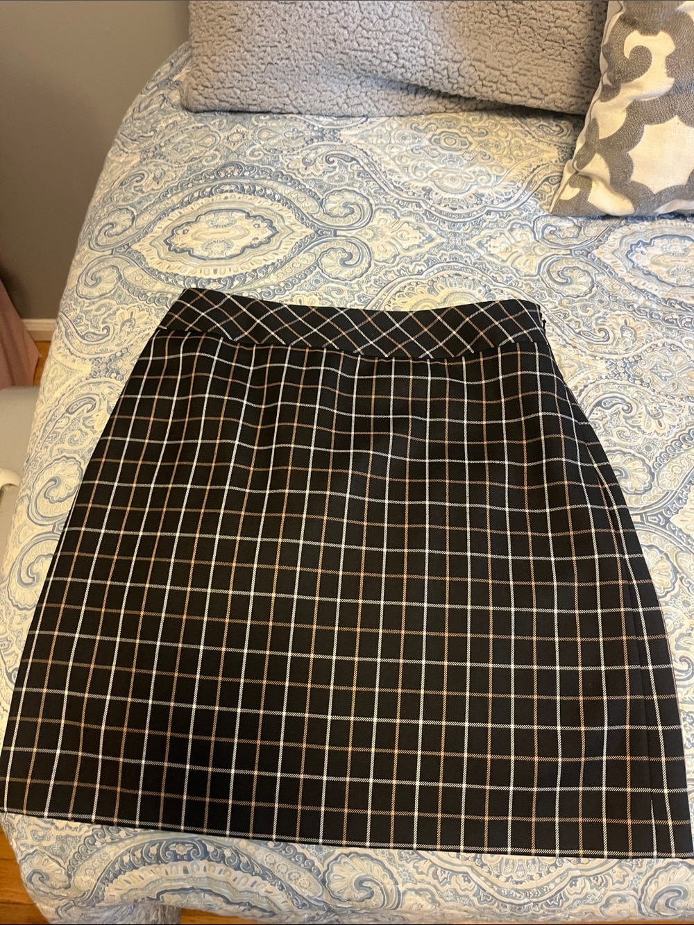 LOFT Black Mini Skirt with White Windowpane Check
